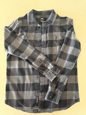 Vans Black & Gray Plaid Slim Fit Flannel Shirt